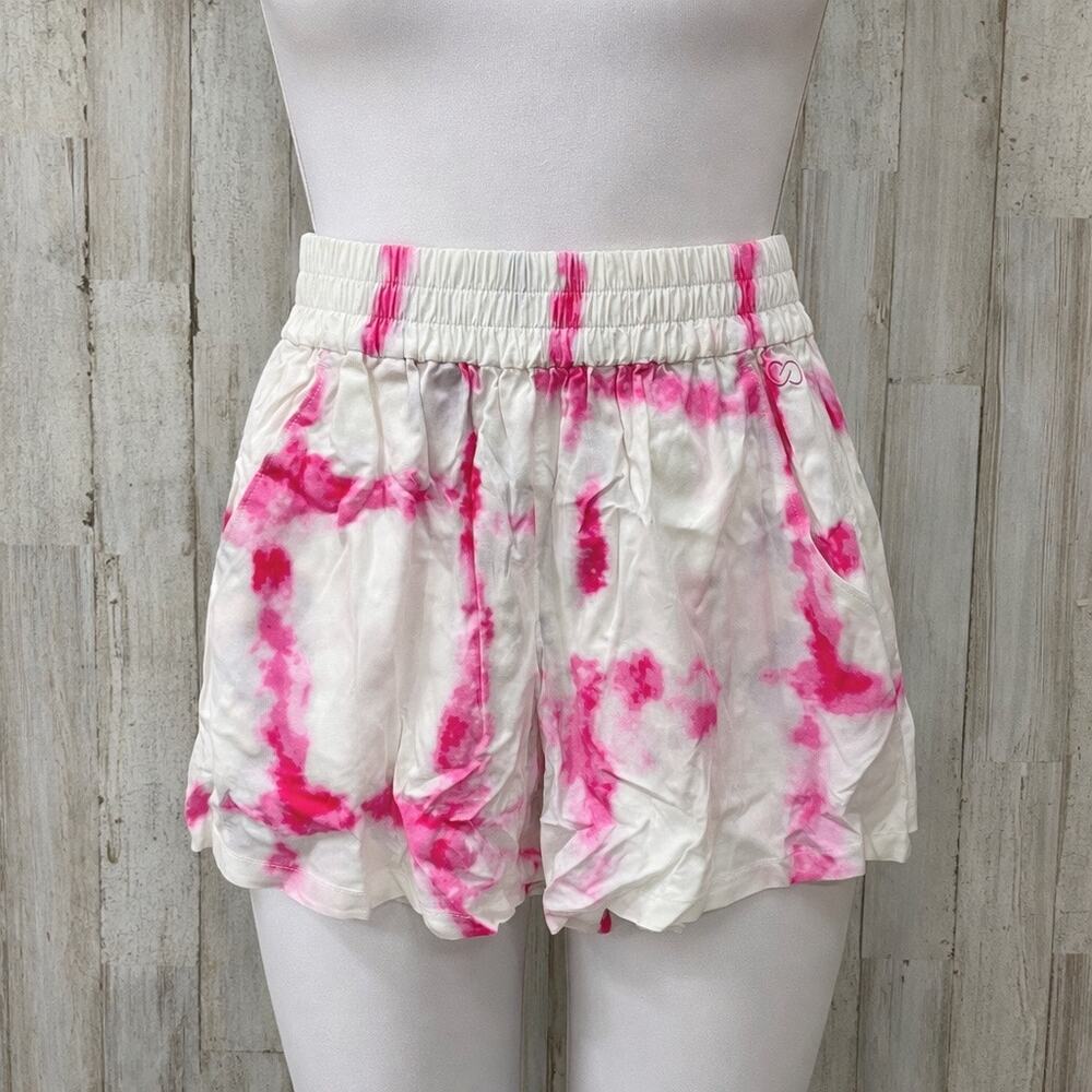 New CALIA HIGH RISE COVER UP SHORT WATERCOLOR PLAID PINK WOMENS XS Rayon